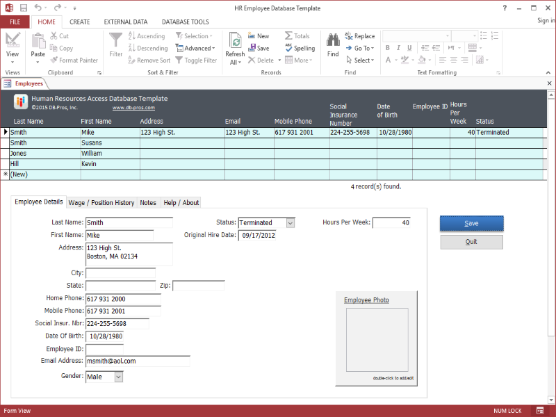 Download HR Employee MS Access Database Template HR Employee MS Access 